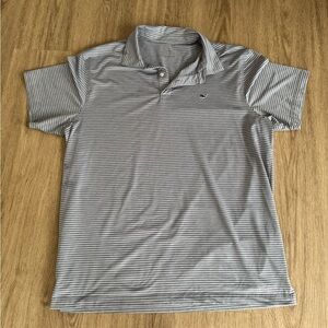 Vineyard Vines Performance Gray and White Striped Polo Shirt